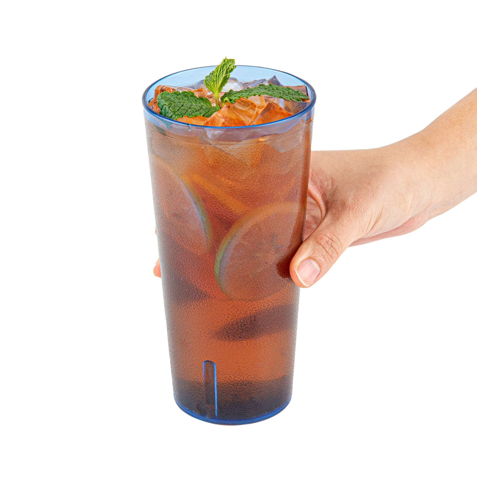 Bev Tek 24 oz Blue SAN Plastic Tumbler - Pebbled - 3 1/2" x 3 1/2" x 7" - 10 count box