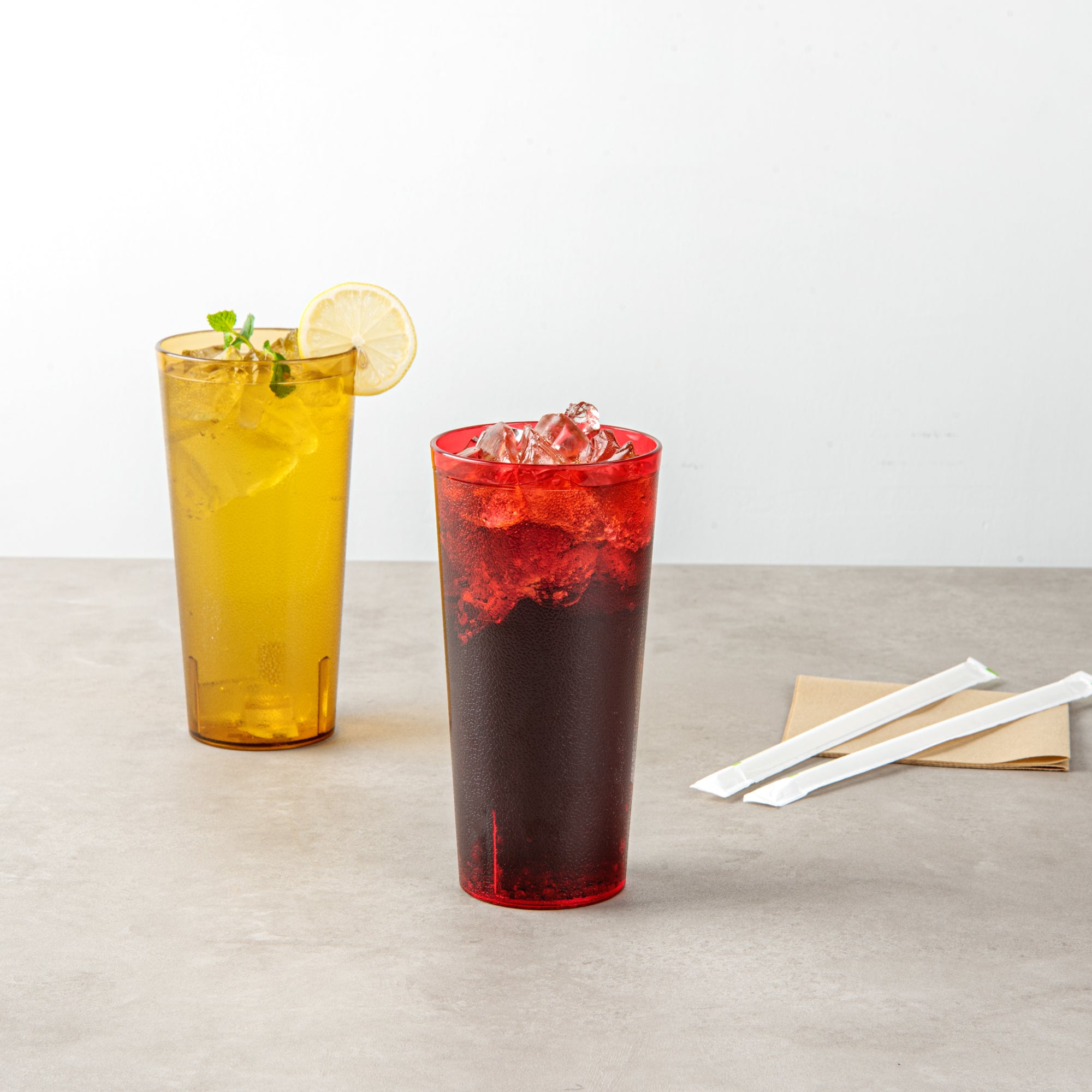 Bev Tek 24 oz Red SAN Plastic Tumbler - Pebbled - 3 1/2" x 3 1/2" x 7" - 10 count box