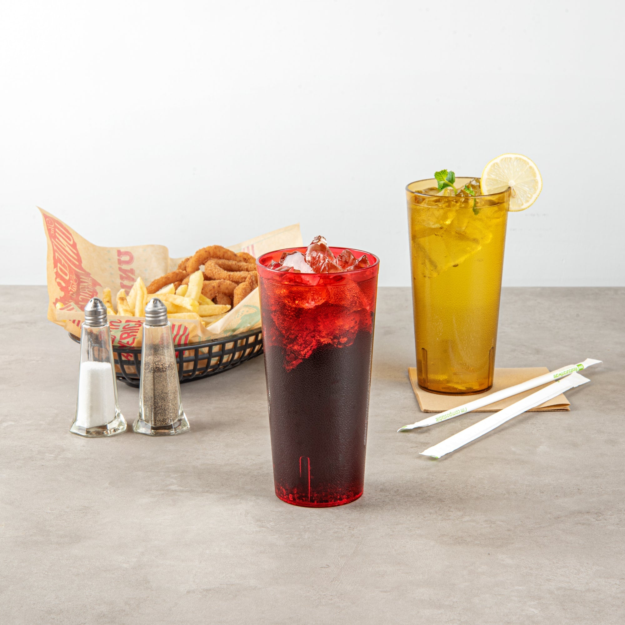 Bev Tek 24 oz Red SAN Plastic Tumbler - Pebbled - 3 1/2" x 3 1/2" x 7" - 10 count box