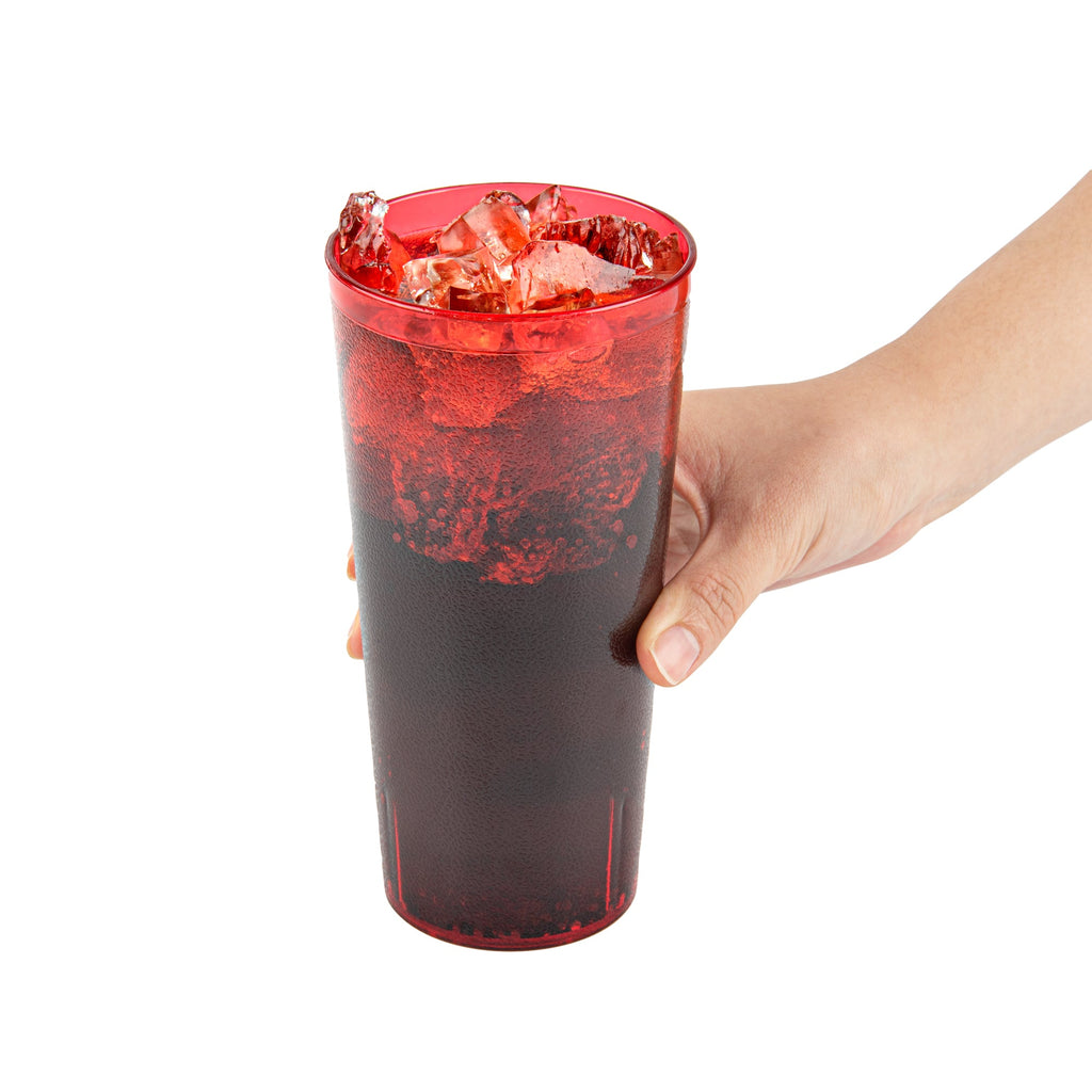 Bev Tek 24 oz Red SAN Plastic Tumbler - Pebbled - 3 1/2" x 3 1/2" x 7" - 50 count box