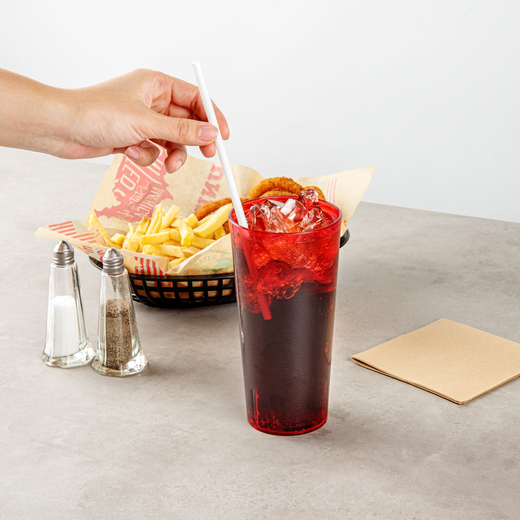 Bev Tek 24 oz Red SAN Plastic Tumbler - Pebbled - 3 1/2" x 3 1/2" x 7" - 50 count box