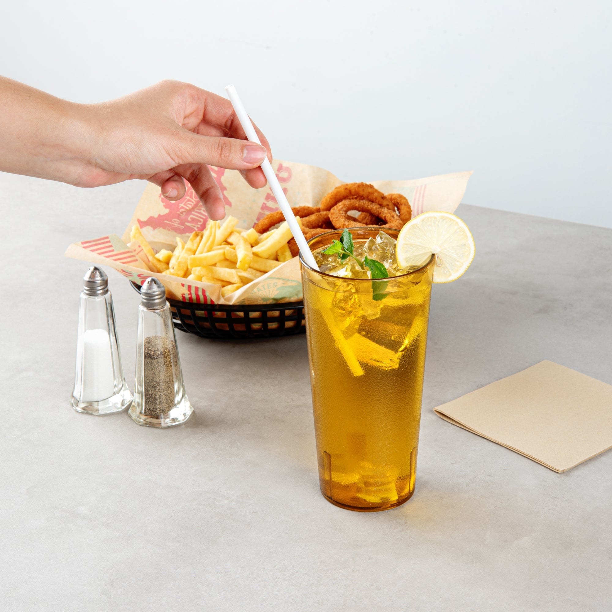 Bev Tek 24 oz Amber SAN Plastic Tumbler - Pebbled - 3 1/2" x 3 1/2" x 7" - 50 count box