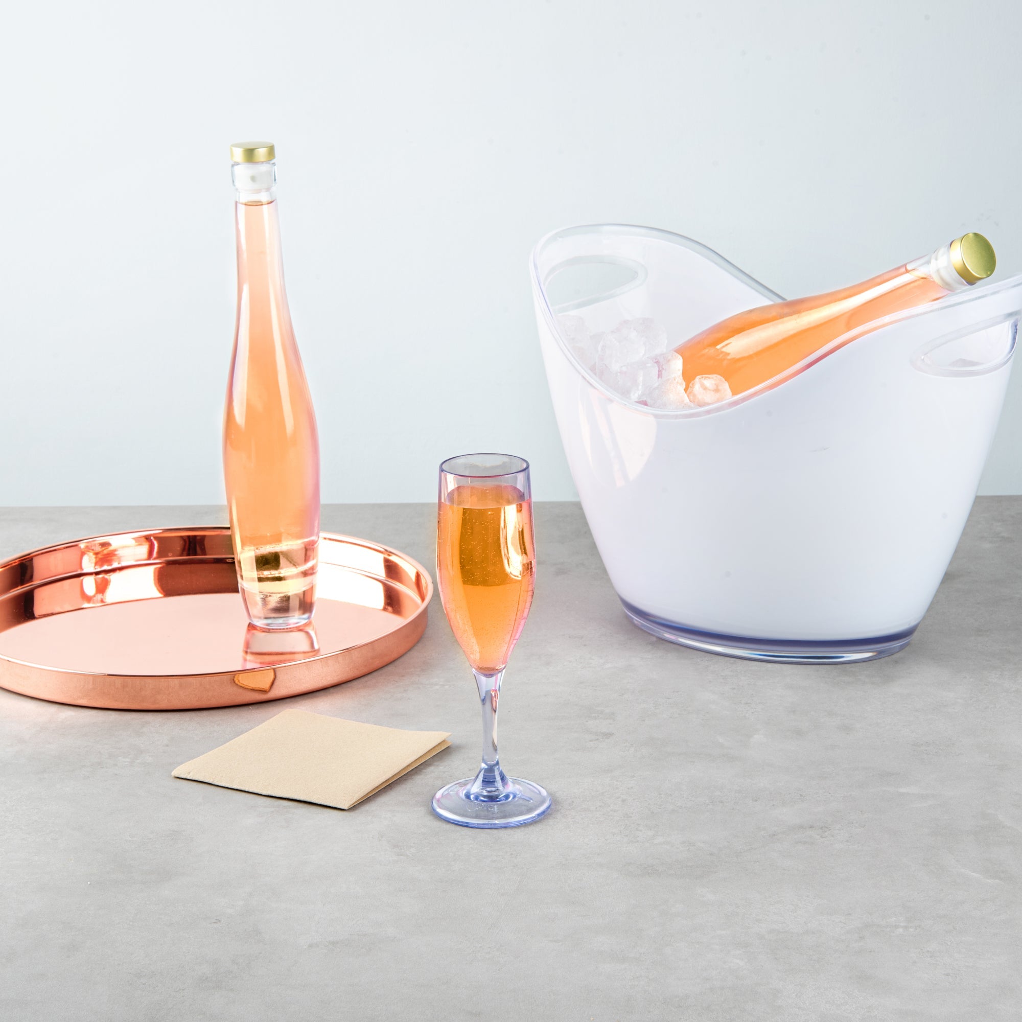 Bev Tek 6 oz Clear SAN Plastic Champagne Flute - 2" x 2" x 8" - 10 count box