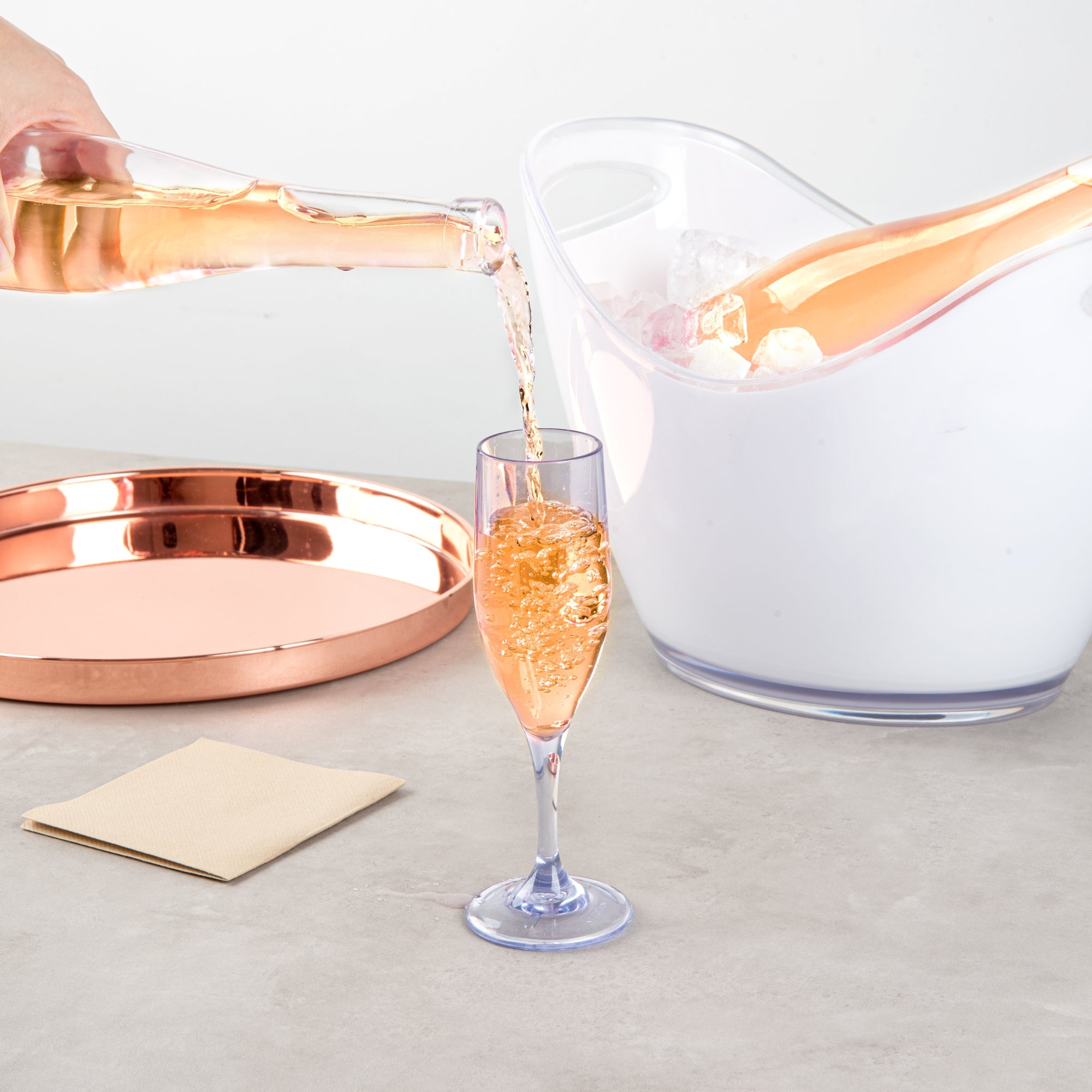 Bev Tek 6 oz Clear SAN Plastic Champagne Flute - 2" x 2" x 8" - 10 count box