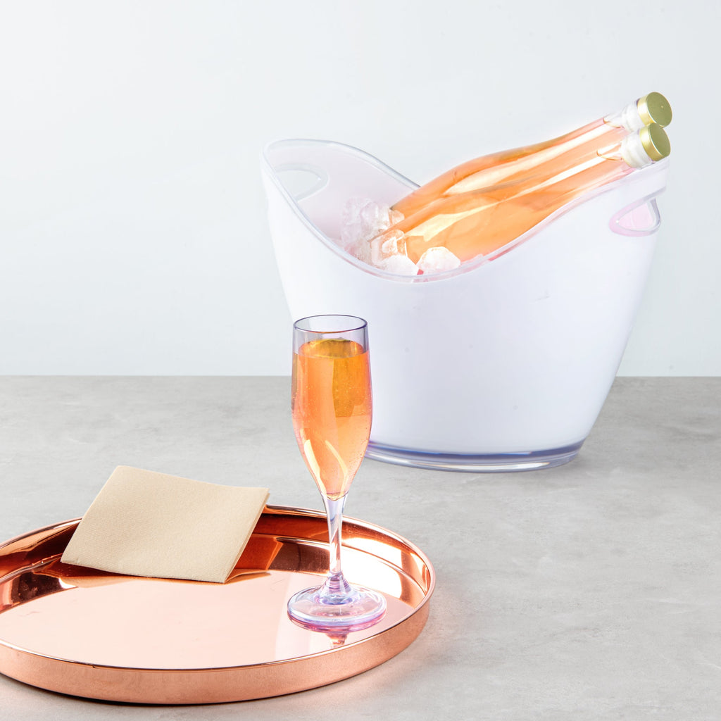 Bev Tek 6 oz Clear SAN Plastic Champagne Flute - 2" x 2" x 8" - 10 count box