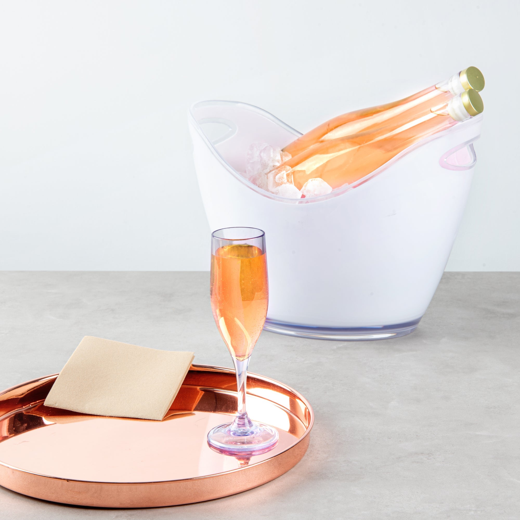 Bev Tek 6 oz Clear SAN Plastic Champagne Flute - 2" x 2" x 8" - 10 count box