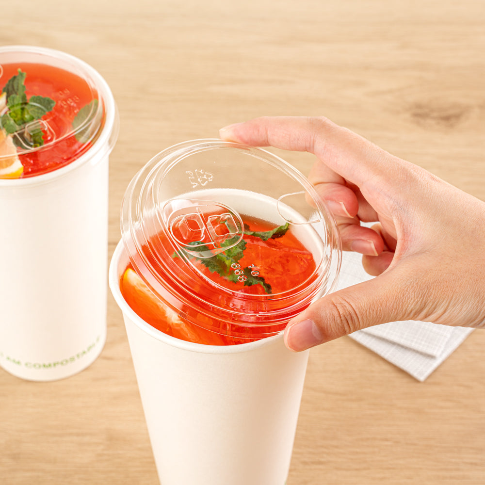 Sustain Clear PLA Plastic Straw or Sip Cold Cup Lid - Fits 9, 12, 16, 20 and 22 oz, Compostable - 50 count box