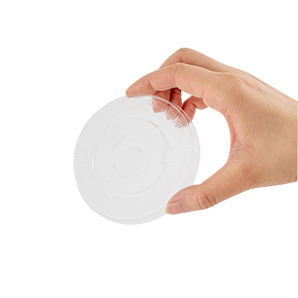 Sustain Clear PLA Plastic Cold Cup Flat Lid - Fits 9, 12, 16, 20 and 22 oz, Compostable - 50 count box