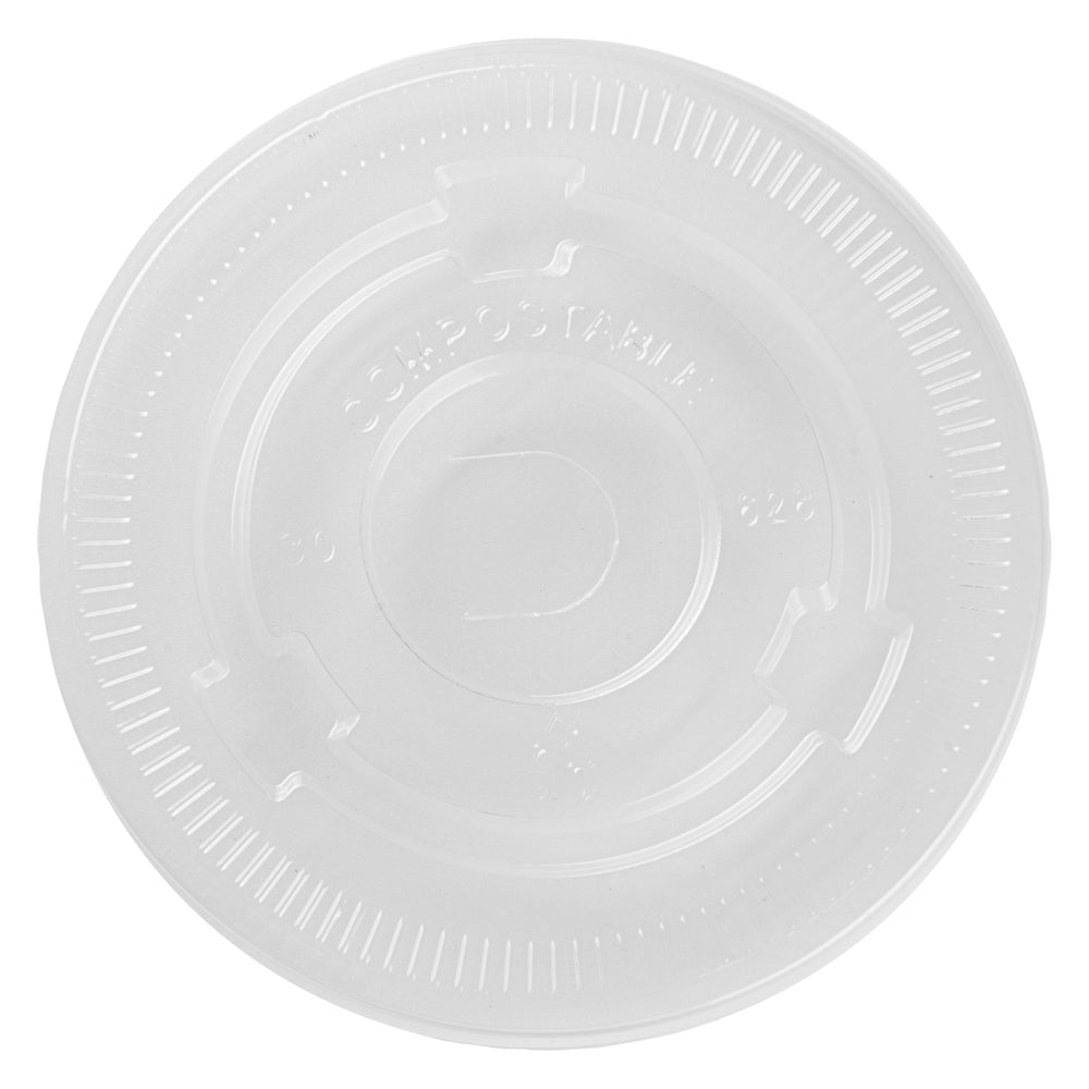 Sustain Clear PLA Plastic Cold Cup Flat Lid - Fits 9, 12, 16, 20 and 22 oz, Compostable - 1000 count box