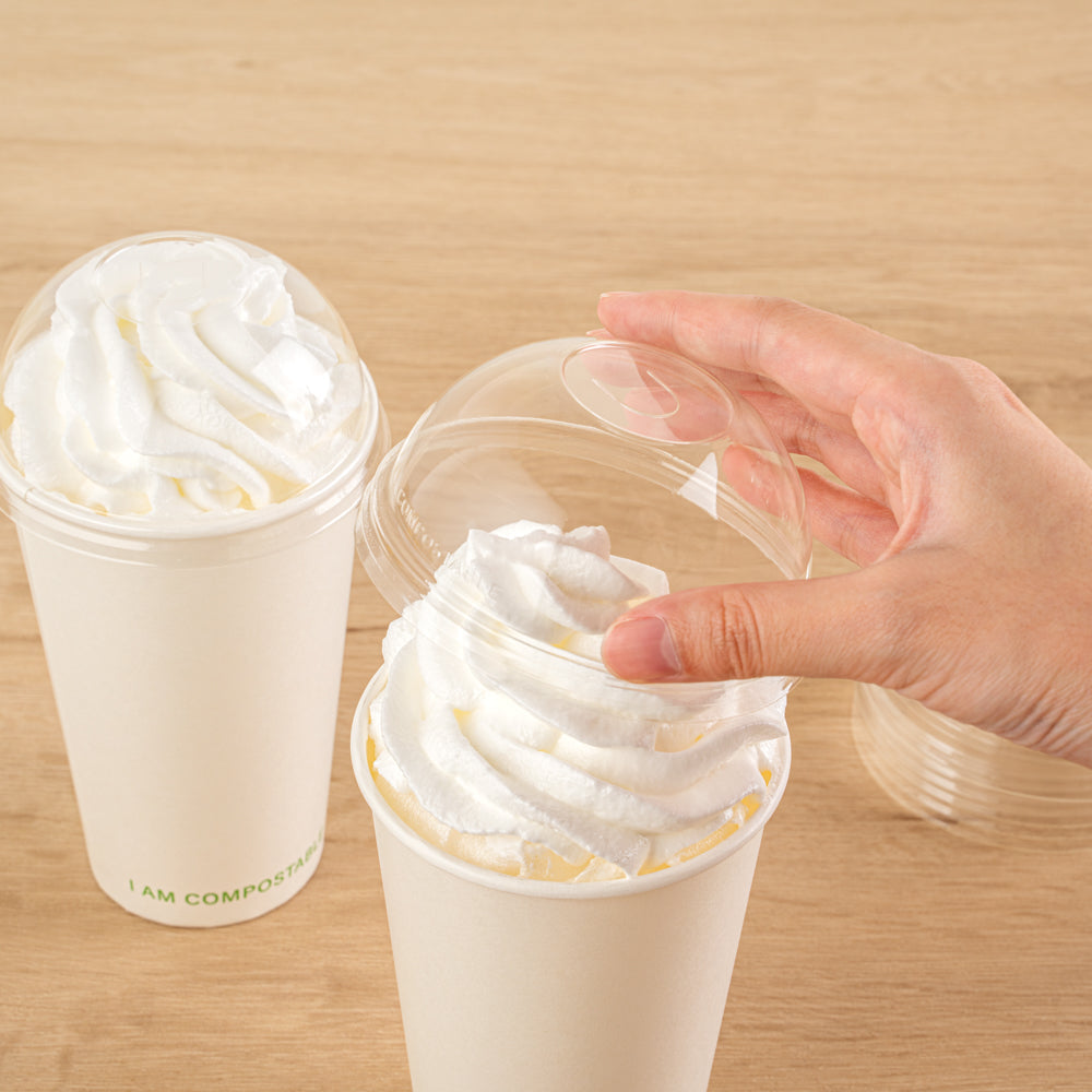 Sustain Clear PLA Plastic Cold Cup Dome Lid - Fits 9, 12, 16, 20 and 22 oz, Compostable - 1000 count box