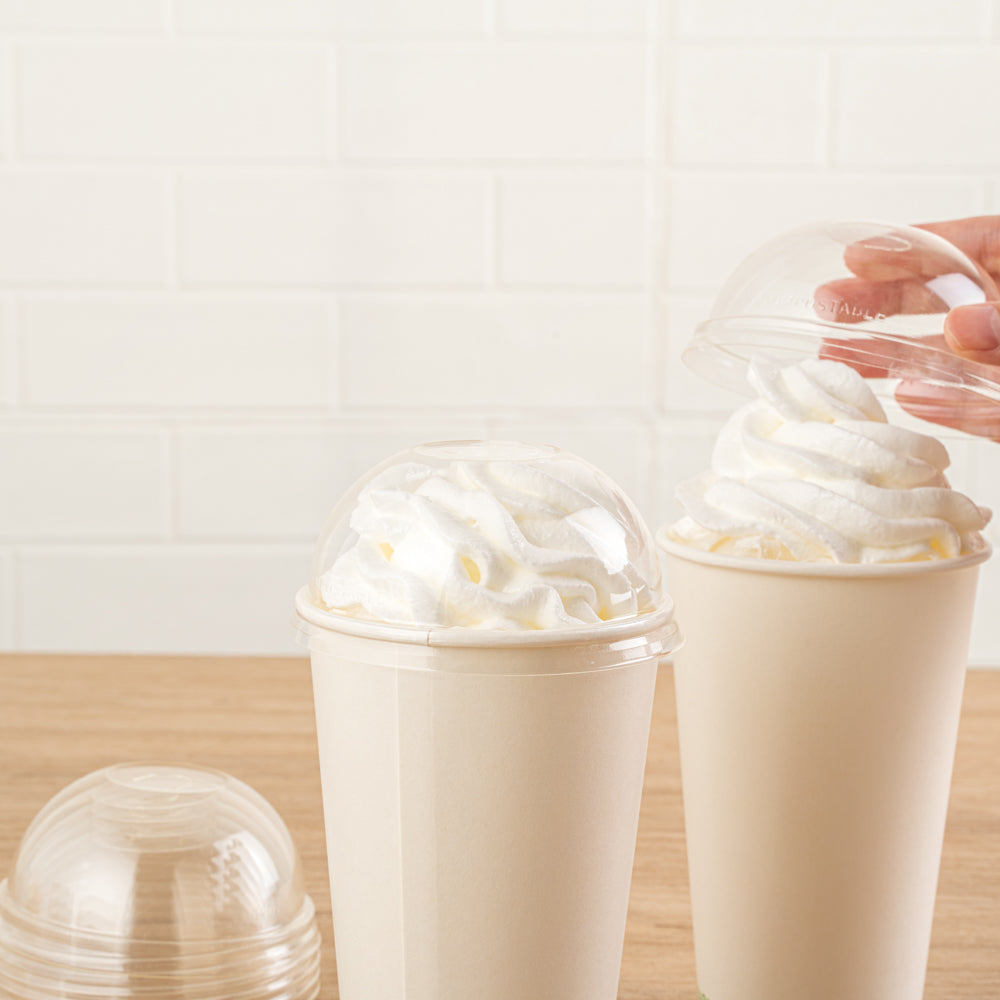 Sustain Clear PLA Plastic Cold Cup Dome Lid - Fits 9, 12, 16, 20 and 22 oz, Compostable - 50 count box