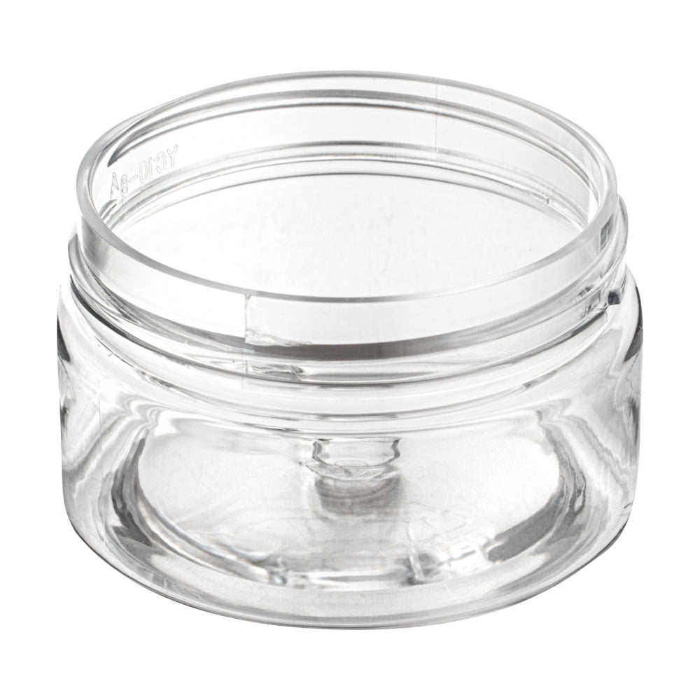 Chef 101 1 oz Round Clear Plastic Candy and Snack Jar - with Silver Aluminum Lid - 2" x 2" x 1 1/4" - 10 count box