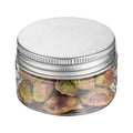Chef 101 1 oz Round Clear Plastic Candy and Snack Jar - with Silver Aluminum Lid - 2" x 2" x 1 1/4" - 100 count box