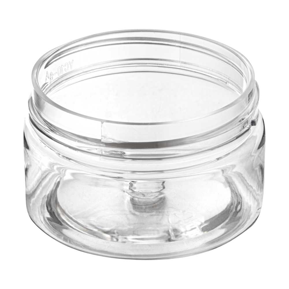 Chef 101 1 oz Round Clear Plastic Candy and Snack Jar - with Silver Aluminum Lid - 2" x 2" x 1 1/4" - 100 count box