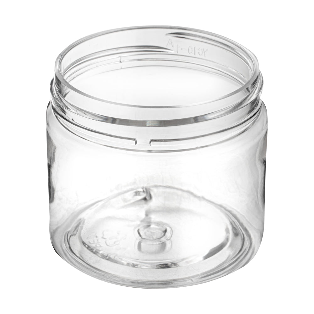 Chef 101 2 oz Round Clear Plastic Candy and Snack Jar - with Black Aluminum Lid - 2" x 2" x 1 3/4" - 10 count box