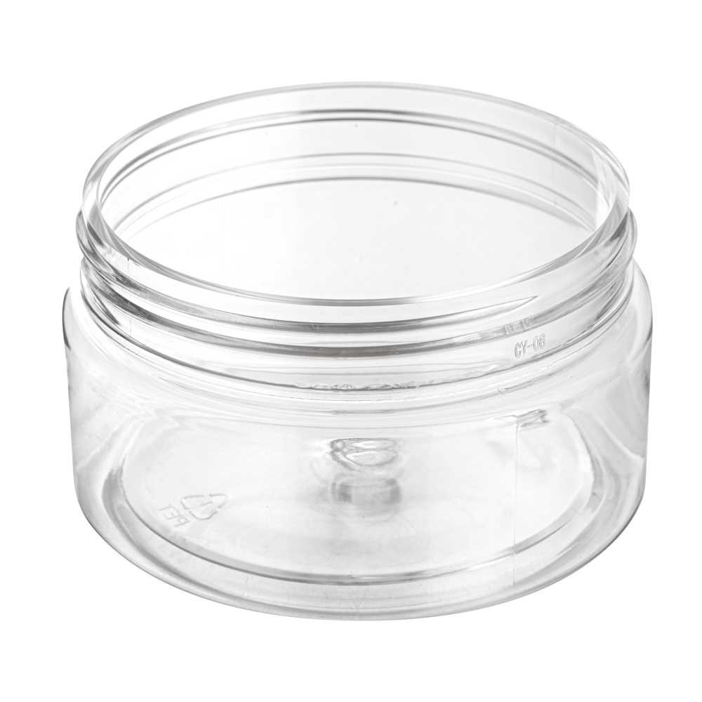 Chef 101 4 oz Round Clear Plastic Candy and Snack Jar - with Black Aluminum Lid - 2 3/4" x 2 3/4" x 1 1/2" - 100 count box