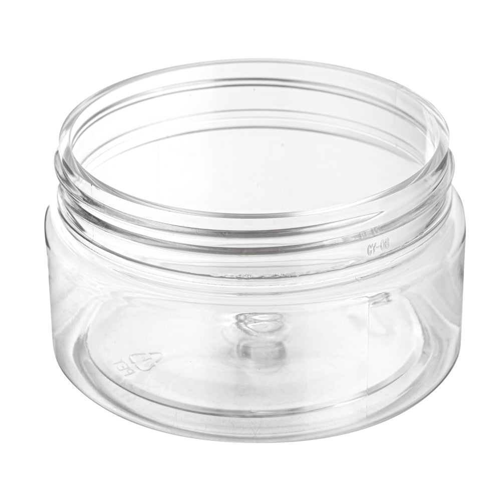 Chef 101 4 oz Round Clear Plastic Candy and Snack Jar - with Silver Aluminum Lid - 2 3/4" x 2 3/4" x 1 1/2" - 10 count box
