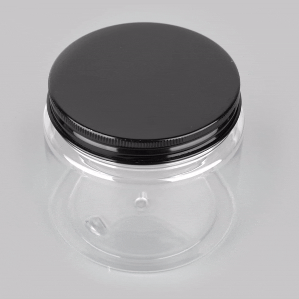 Chef 101 16 oz Round Clear Plastic Candy and Snack Jar - with Black Aluminum Lid - 3 3/4" x 3 3/4" x 3" - 10 count box