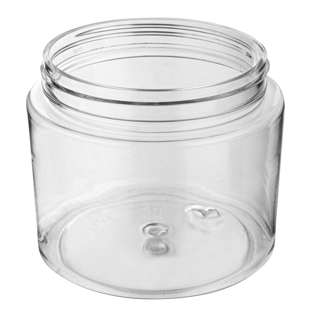 Chef 101 16 oz Round Clear Plastic Candy and Snack Jar - with Silver Aluminum Lid - 3 3/4" x 3 3/4" x 3" - 10 count box