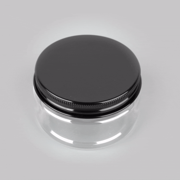 Chef 101 4 oz Round Clear Plastic Candy and Snack Jar - with Black Plastic Lid - 2 3/4" x 2 3/4" x 1 1/2" - 100 count box