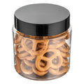 Chef 101 8 oz Round Clear Plastic Candy and Snack Jar - with Black Plastic Lid - 3" x 3" x 3" - 10 count box