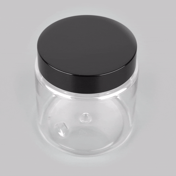 Chef 101 8 oz Round Clear Plastic Candy and Snack Jar - with Black Plastic Lid - 3" x 3" x 3" - 100 count box