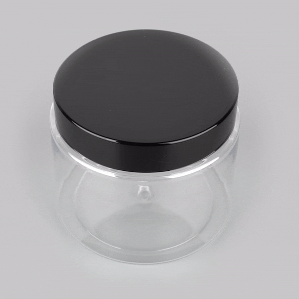 Chef 101 16 oz Round Clear Plastic Candy and Snack Jar - with Black Plastic Lid - 3 3/4" x 3 3/4" x 3" - 10 count box