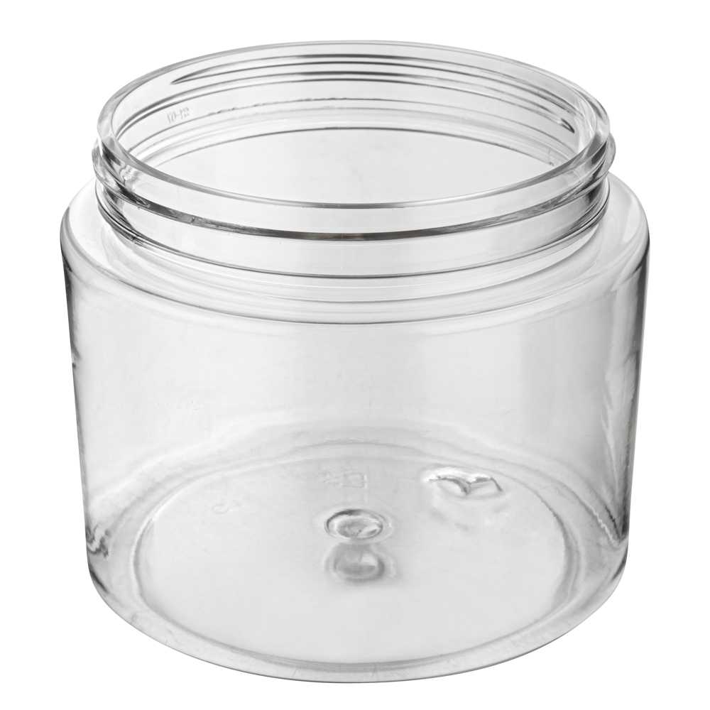 Chef 101 16 oz Round Clear Plastic Candy and Snack Jar - with Black Plastic Lid - 3 3/4" x 3 3/4" x 3" - 100 count box