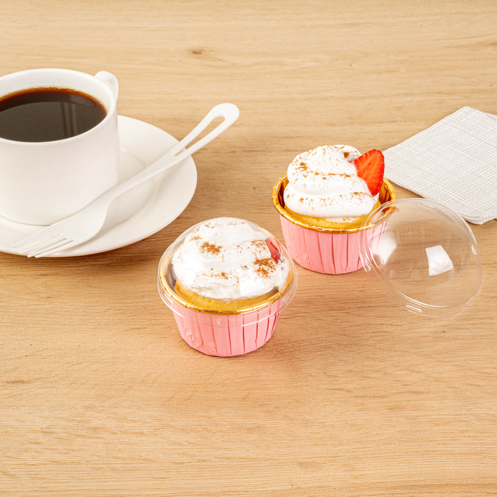 Panificio Round Clear Plastic Dome Lid - Fits 3.5 oz Foil Paper Baking Cup - 2 3/4" x 2 3/4" x 1 1/4" - 500 count box