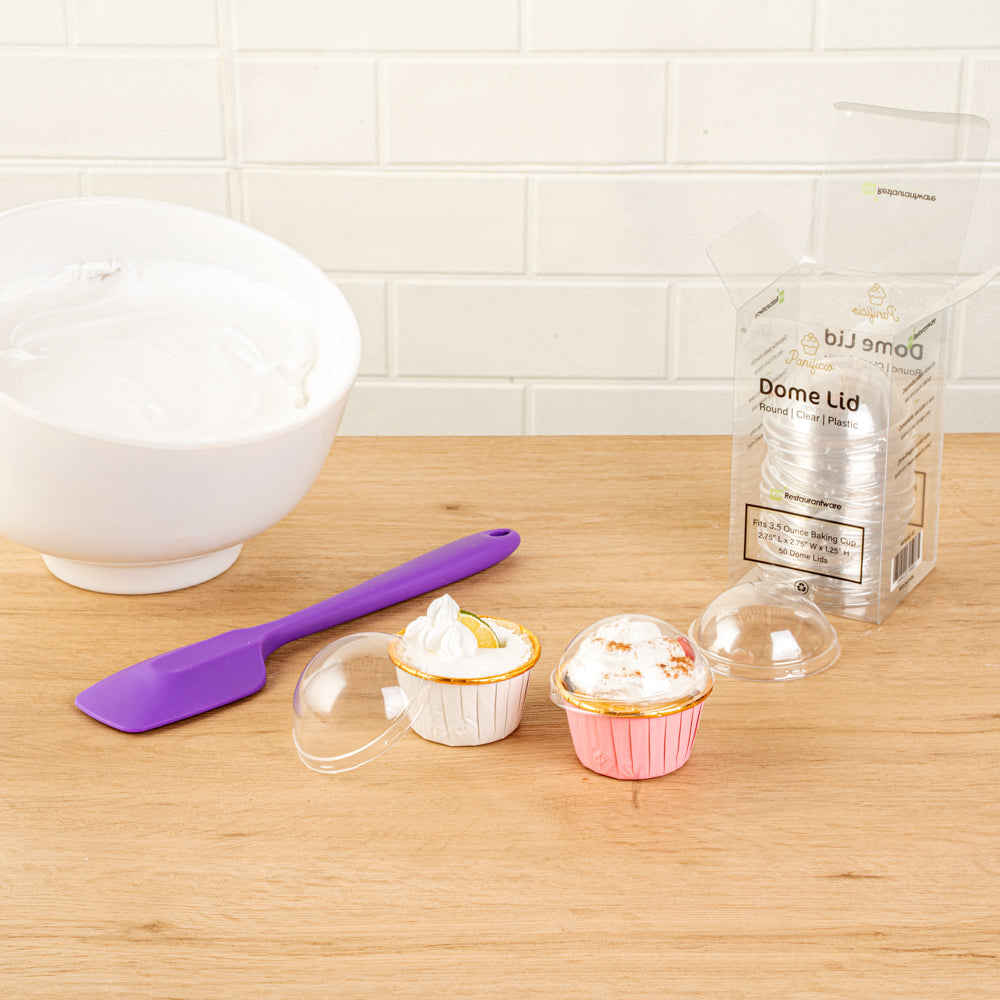 Panificio Round Clear Plastic Dome Lid - Fits 3.5 oz Foil Paper Baking Cup - 2 3/4" x 2 3/4" x 1 1/4" - 500 count box