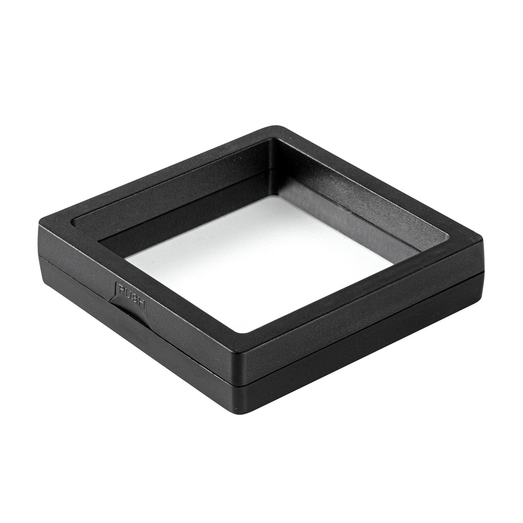 Display Tek Square Black Plastic 3D Floating Display Case - 3 1/2" x 3 1/2" x 3/4" - 10 count box
