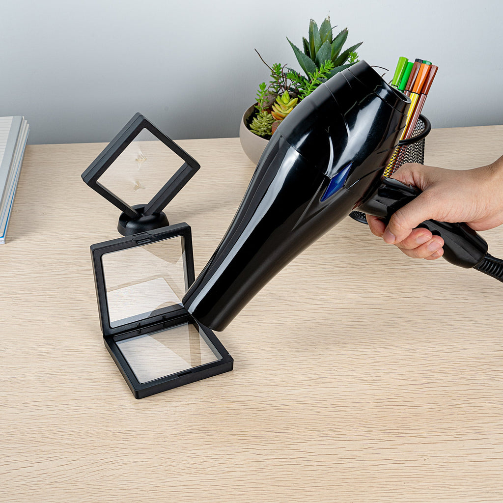 Display Tek Square Black Plastic 3D Floating Display Case - 3 1/2" x 3 1/2" x 3/4" - 10 count box