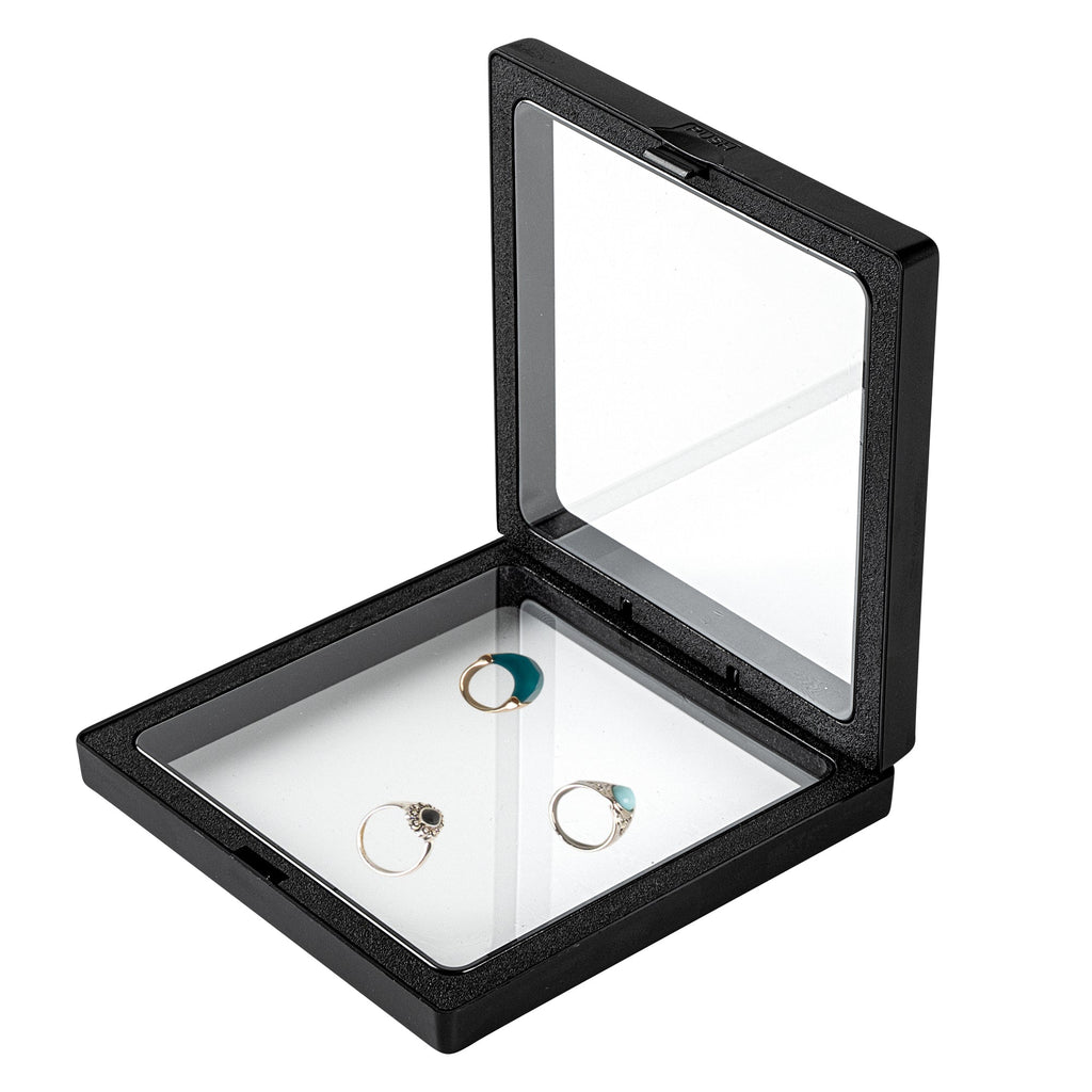Display Tek Square Black Plastic 3D Floating Display Case - 4 1/4" x 4 1/4" x 3/4" - 10 count box