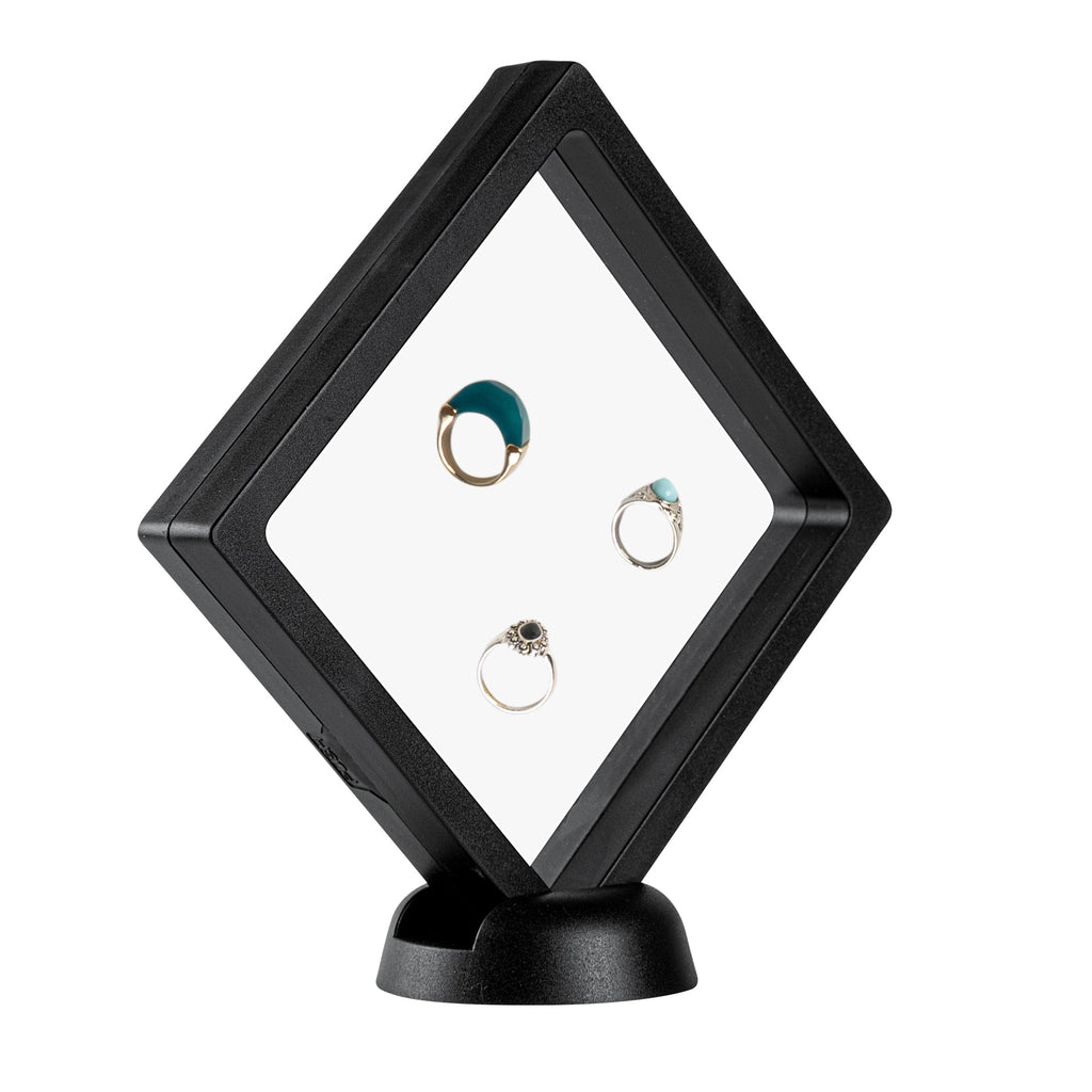 Display Tek Square Black Plastic 3D Floating Display Case - 4 1/4" x 4 1/4" x 3/4" - 10 count box