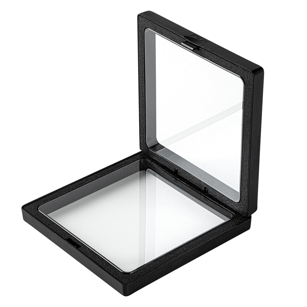 Display Tek Square Black Plastic 3D Floating Display Case - 4 1/4" x 4 1/4" x 3/4" - 10 count box