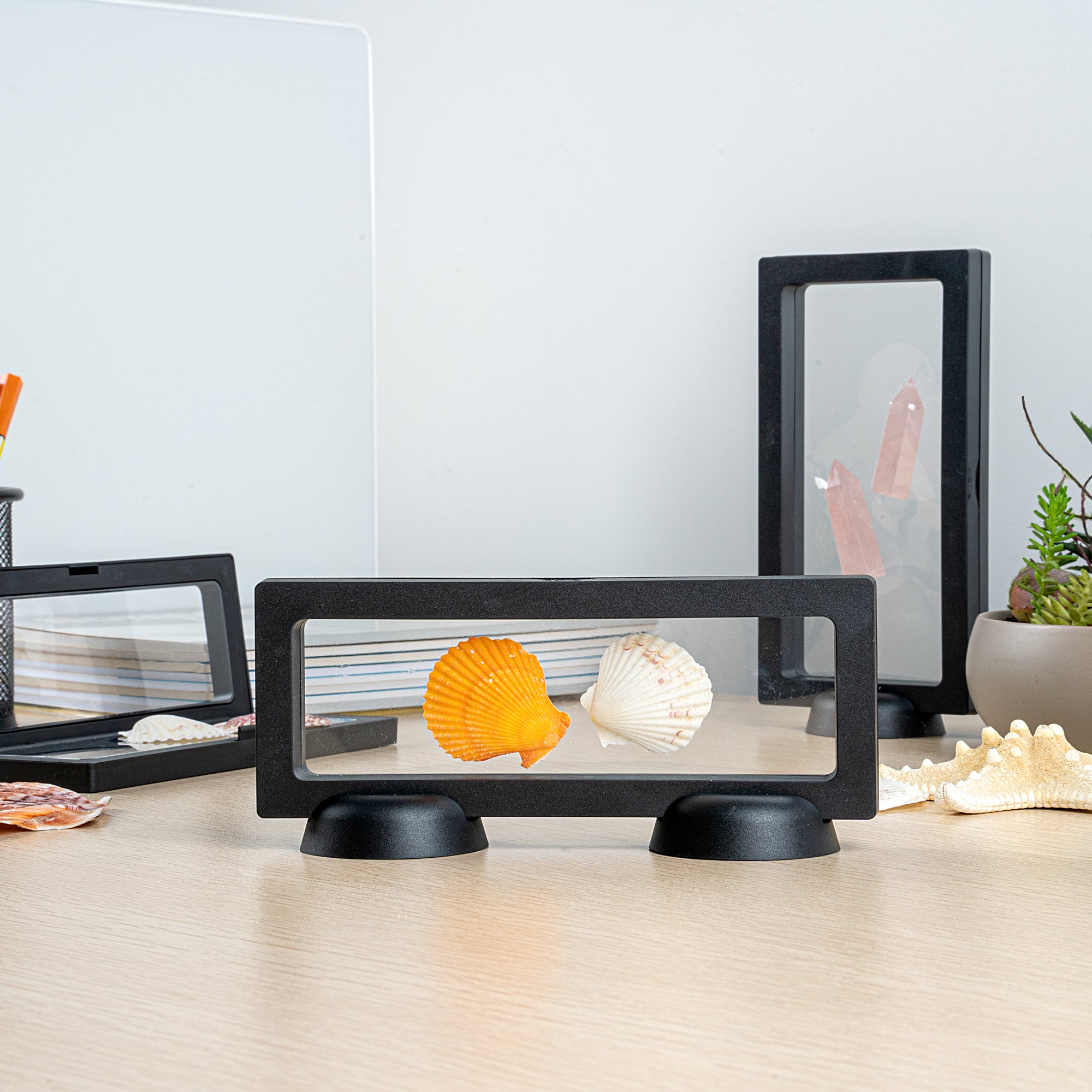Display Tek Rectangle Black Plastic 3D Floating Display Case - 7" x 2 3/4" x 3/4" - 10 count box