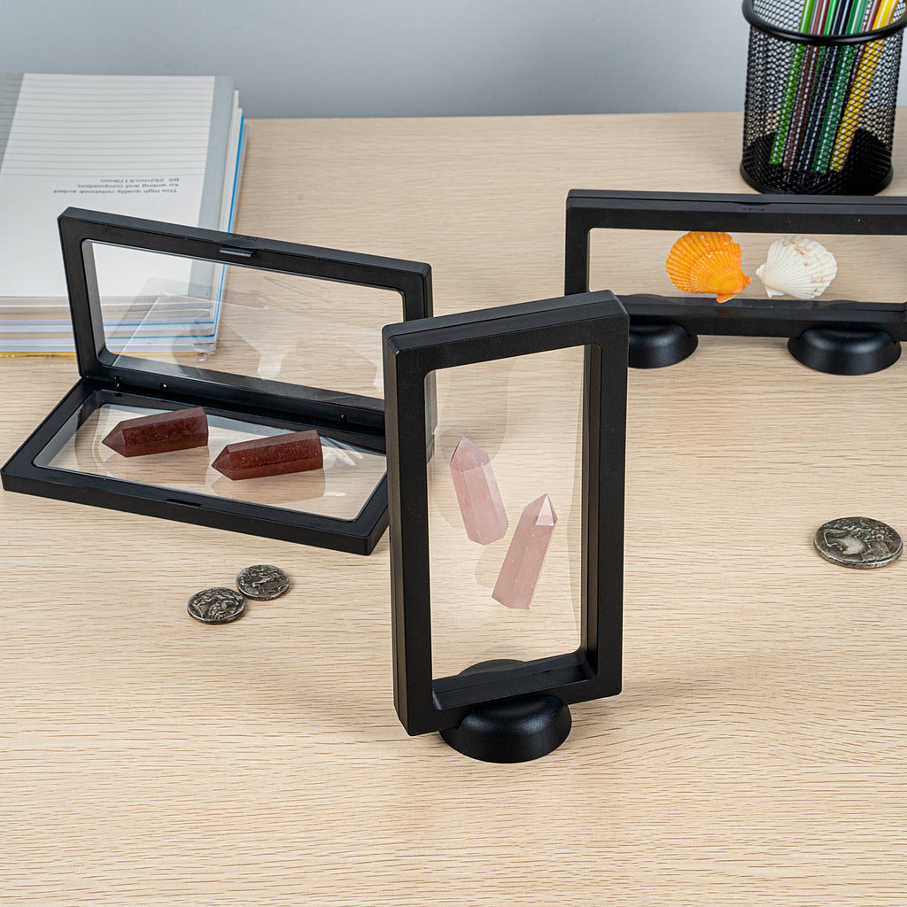 Display Tek Rectangle Black Plastic 3D Floating Display Case - 7" x 3 1/2" x 3/4" - 10 count box