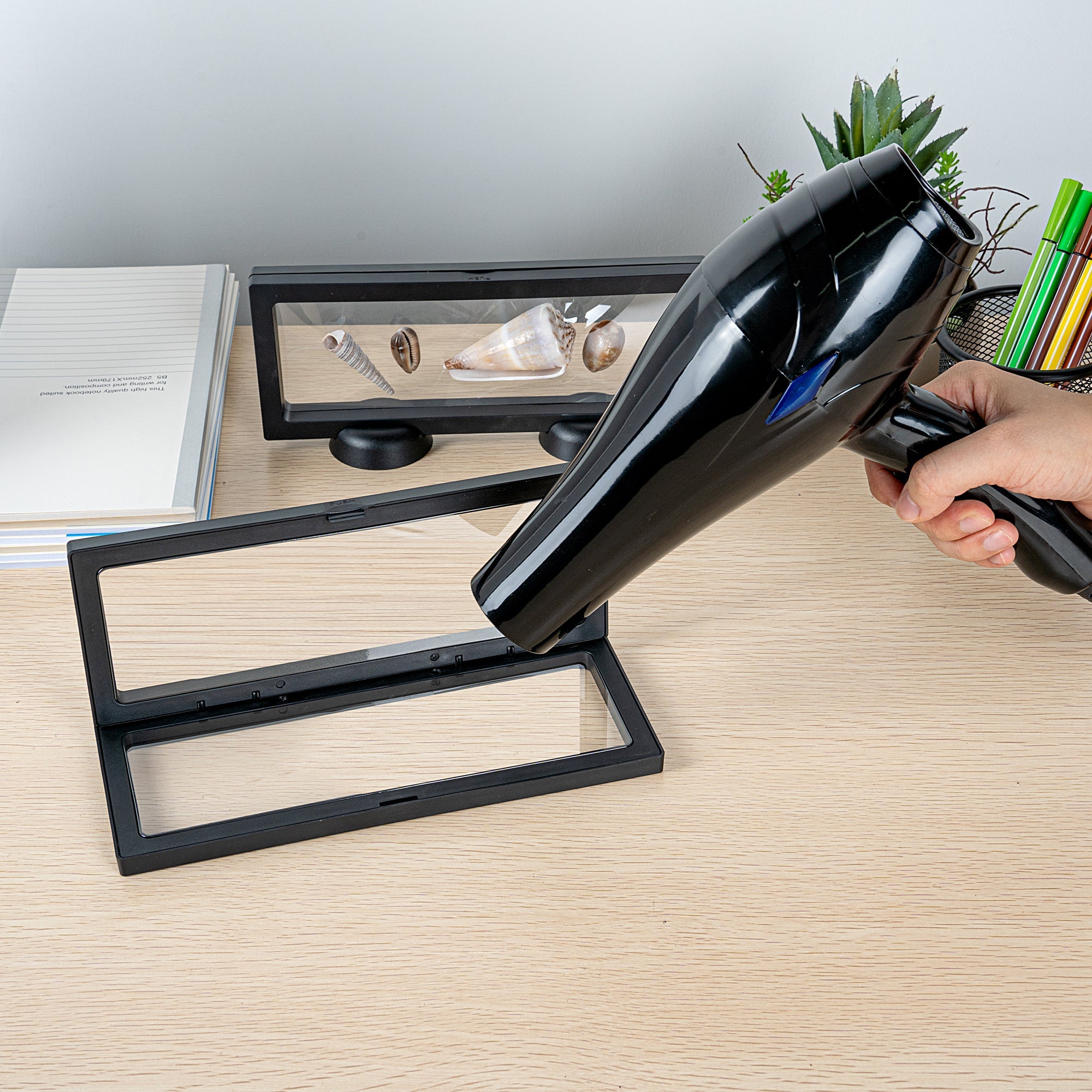 Display Tek Rectangle Black Plastic 3D Floating Display Case - 9" x 3 1/2" x 3/4" - 10 count box