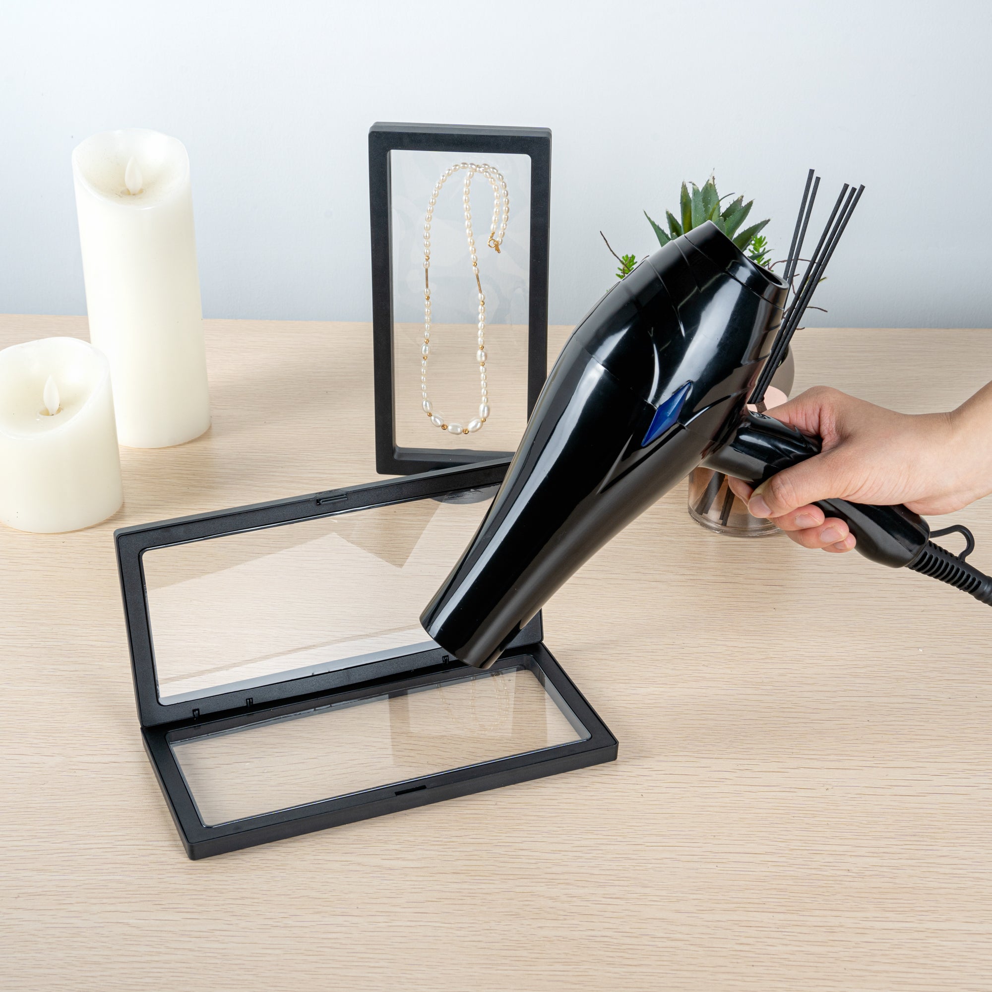 Display Tek Rectangle Black Plastic 3D Floating Display Case - 9" x 4 1/4" x 3/4" - 10 count box