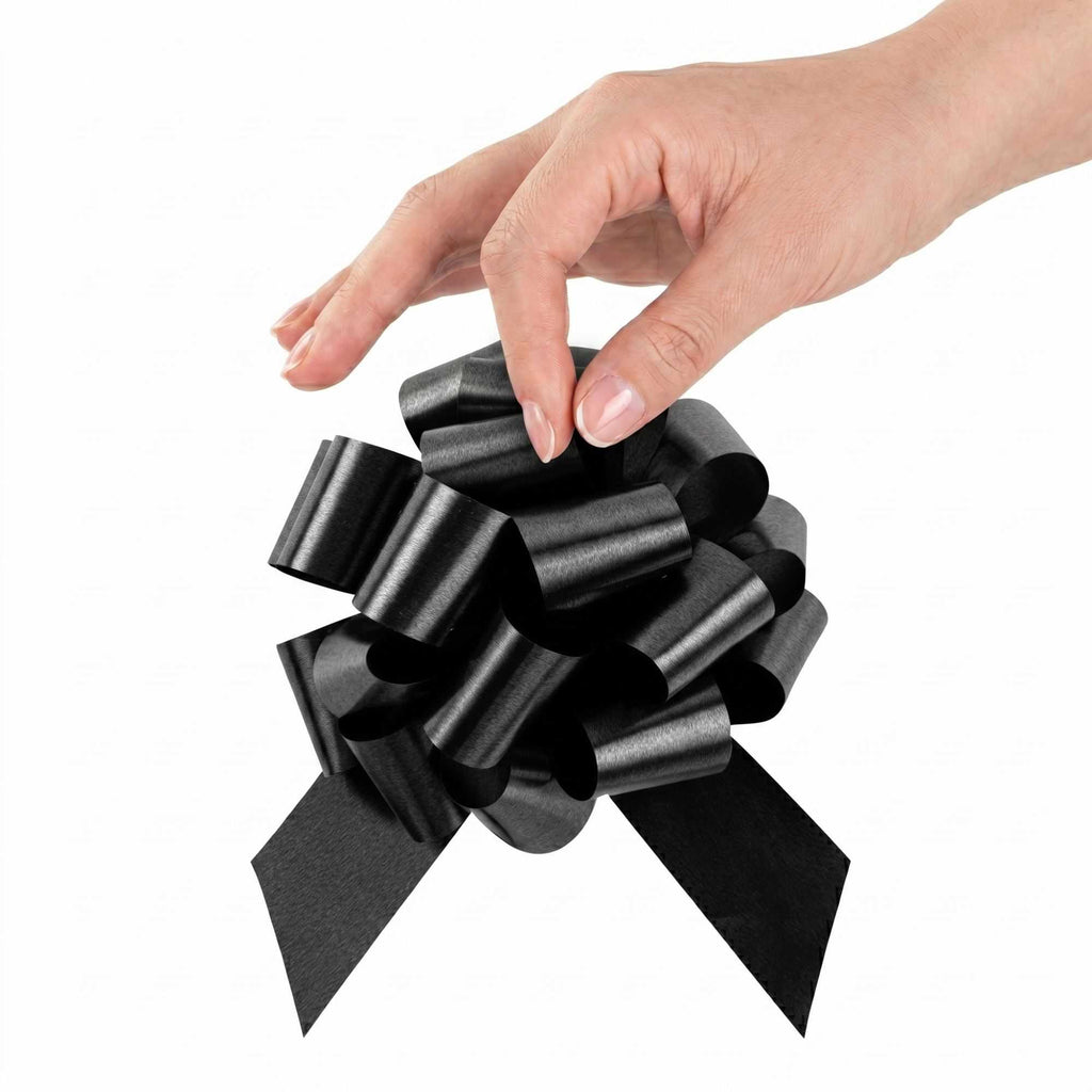 Gift Tek Black Plastic Flora Satin Pull Bow - 5 1/2" - 10 count box