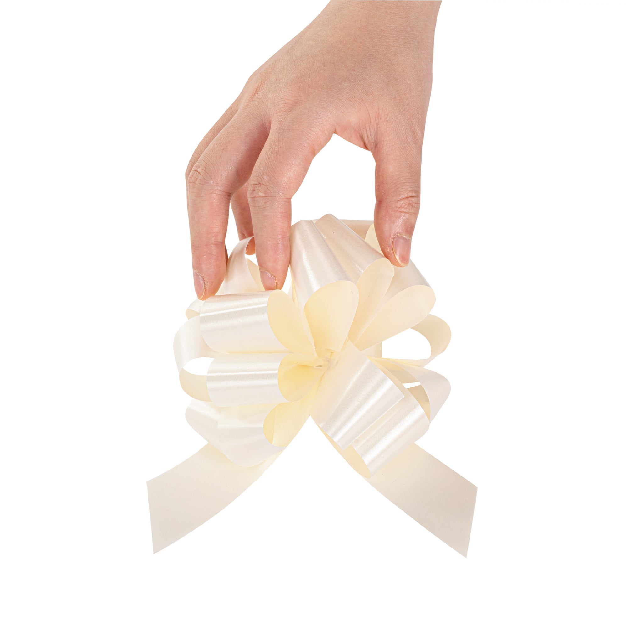 Gift Tek Cream Plastic Flora Satin Pull Bow - 5 1/2" - 10 count box