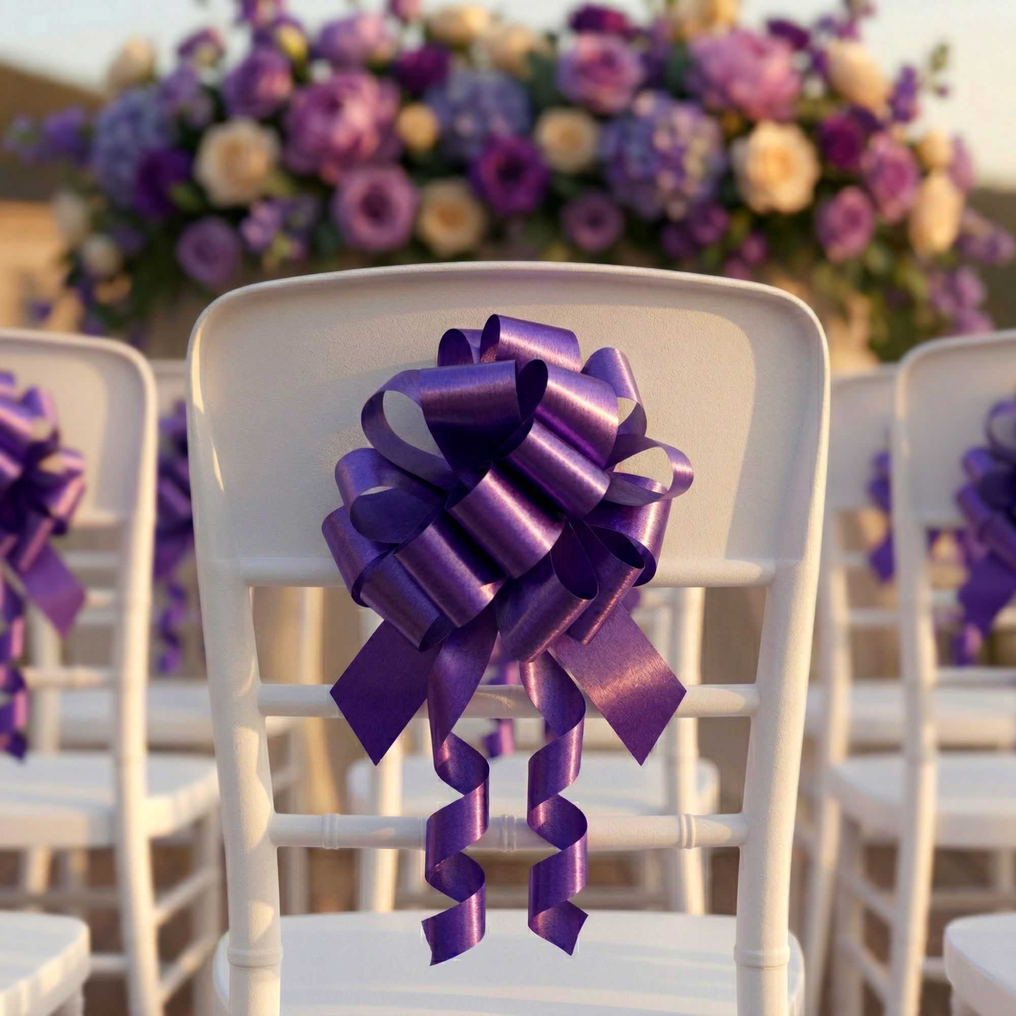 Gift Tek Purple Plastic Flora Satin Pull Bow - 5 1/2" - 10 count box