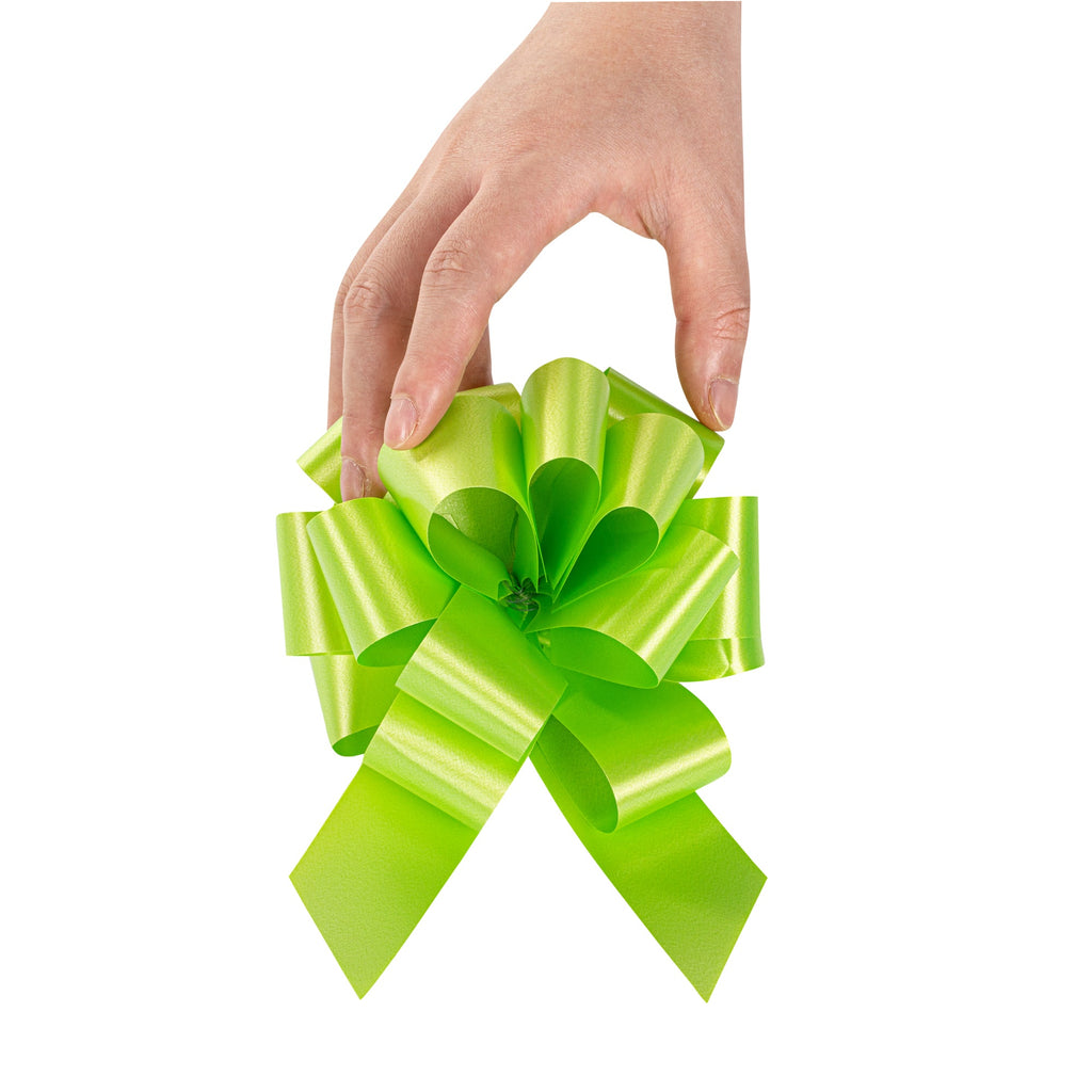 Gift Tek Green Plastic Flora Satin Pull Bow - 5 1/2" - 10 count box