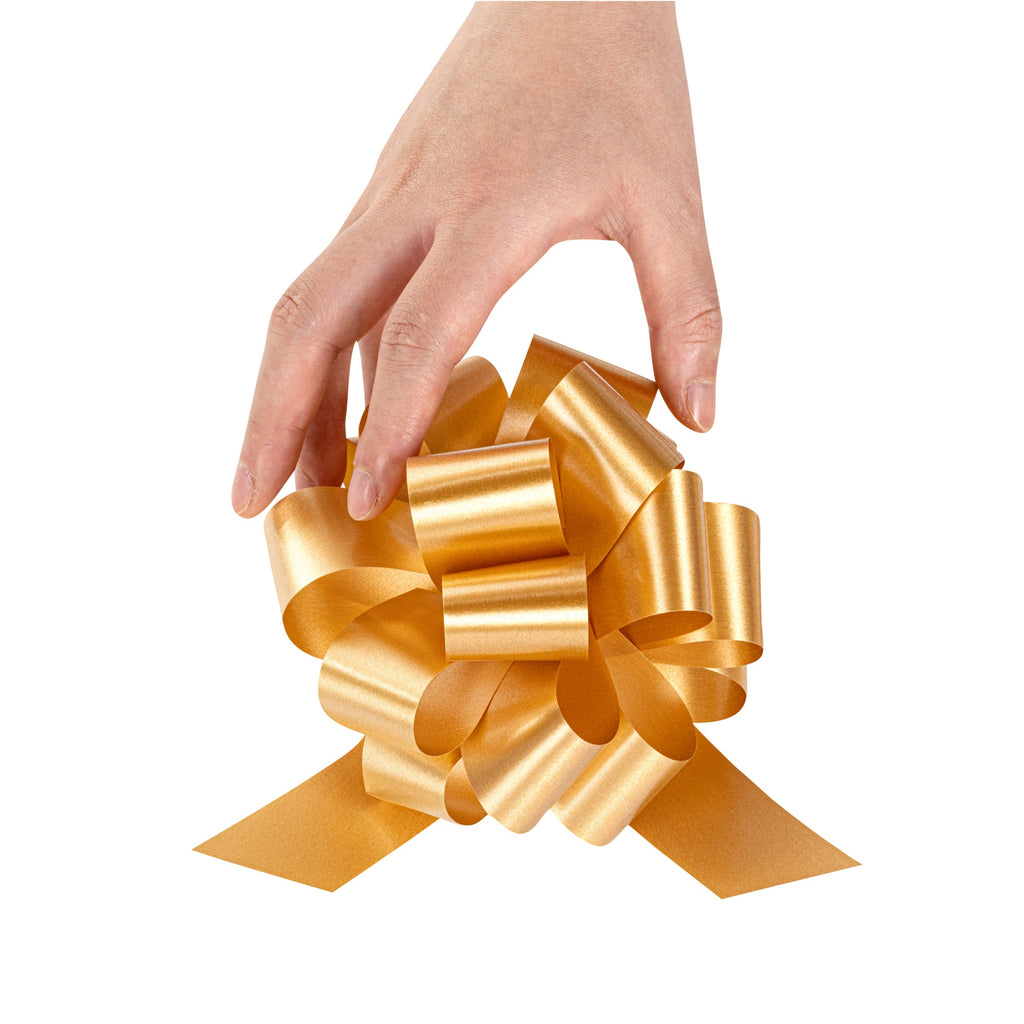 Gift Tek Gold Plastic Flora Satin Pull Bow - 5 1/2" - 10 count box