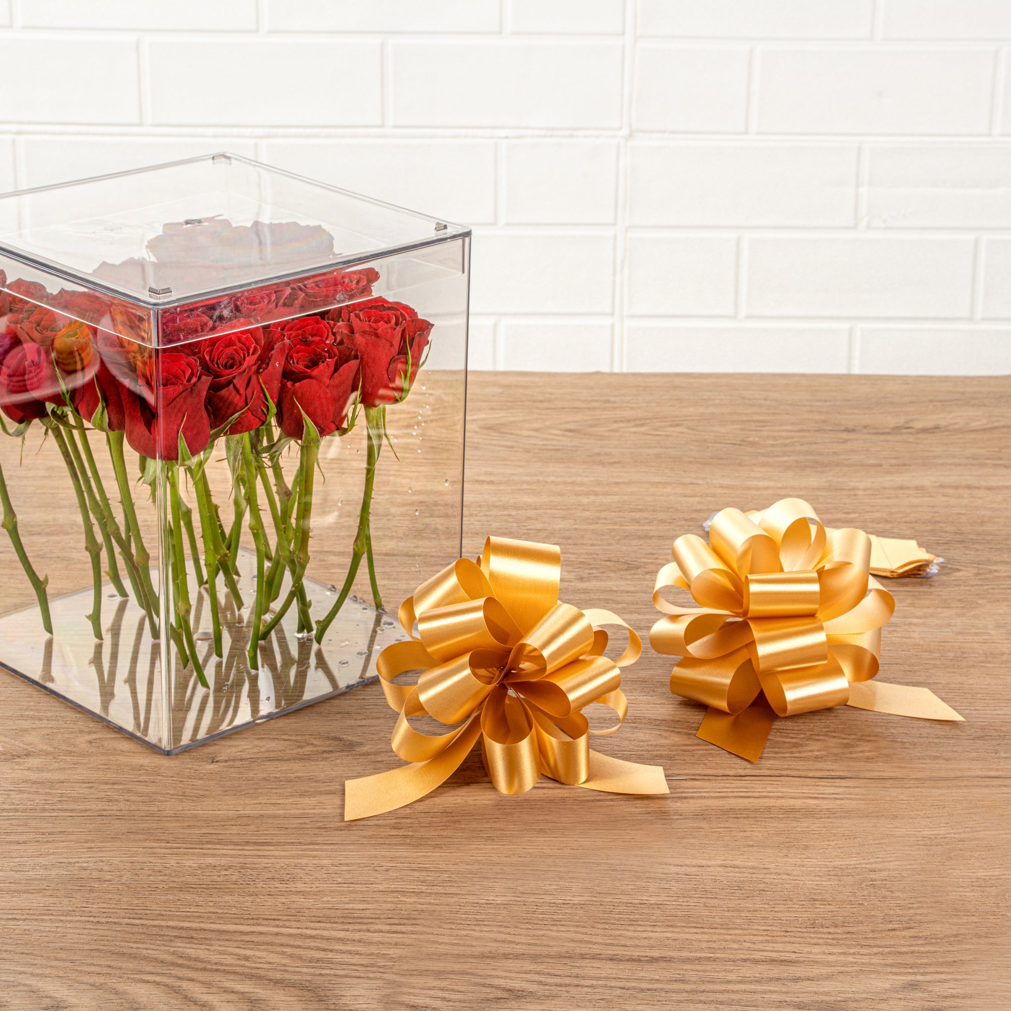 Gift Tek Gold Plastic Flora Satin Pull Bow - 5 1/2" - 10 count box