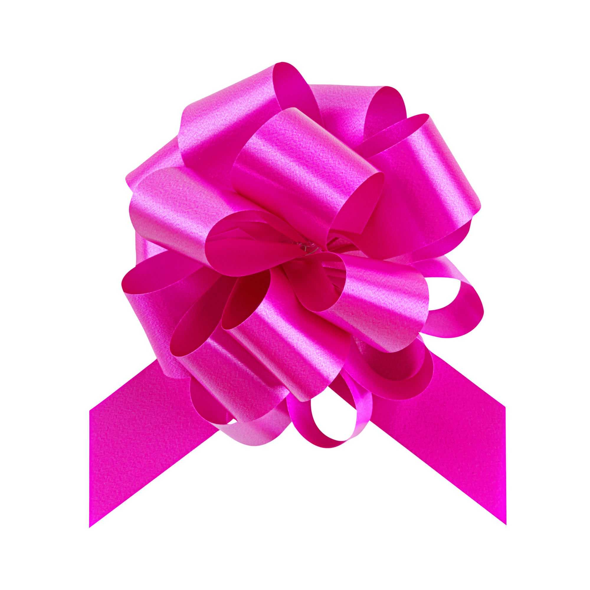 Gift Tek Hot Pink Plastic Flora Satin Pull Bow - 5 1/2" - 1000 count box