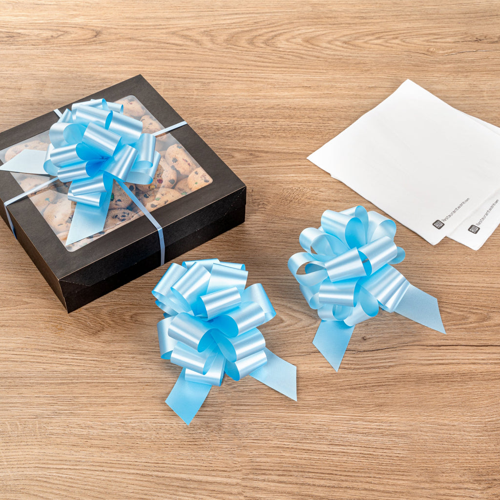 Gift Tek Light Blue Plastic Flora Satin Pull Bow - 5 1/2" - 10 count box