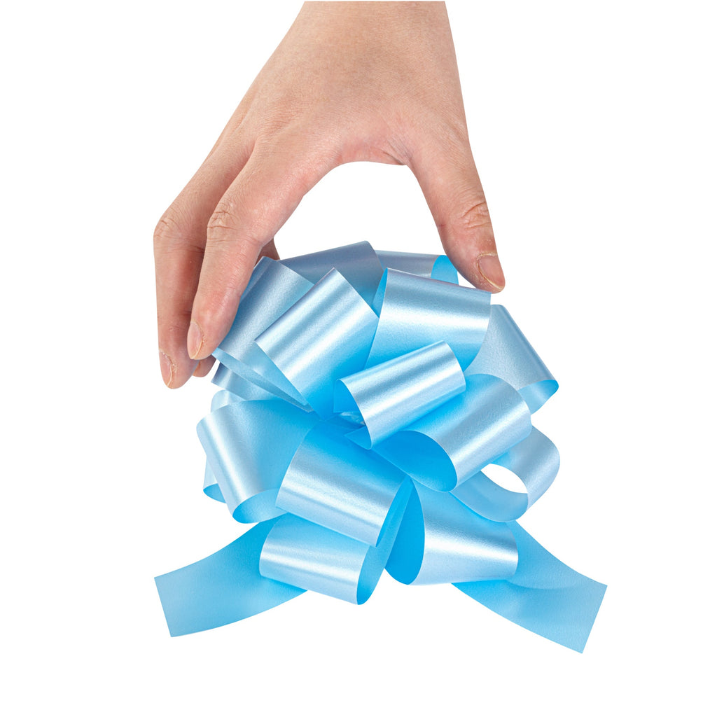 Gift Tek Light Blue Plastic Flora Satin Pull Bow - 5 1/2" - 10 count box