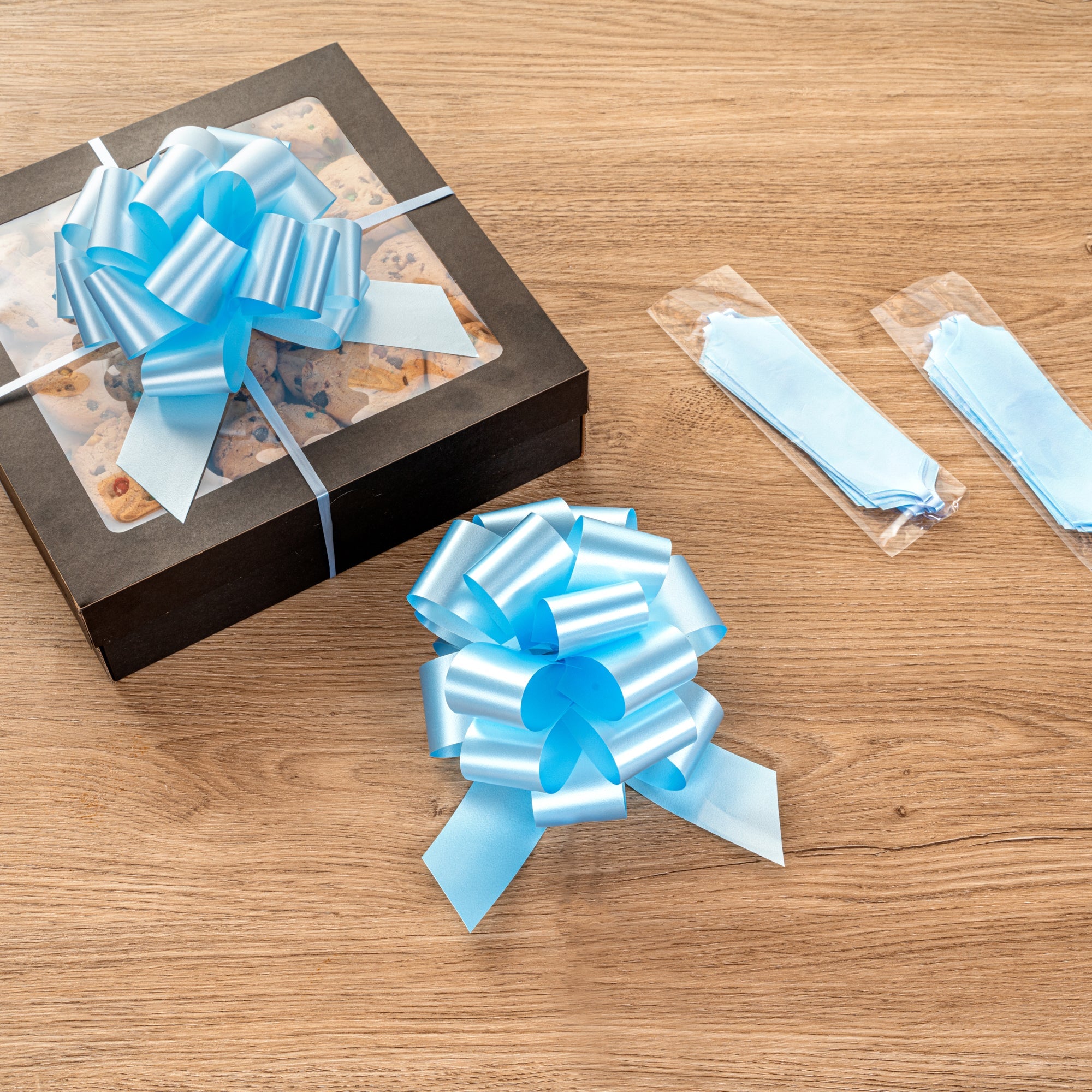 Gift Tek Light Blue Plastic Flora Satin Pull Bow - 5 1/2" - 10 count box