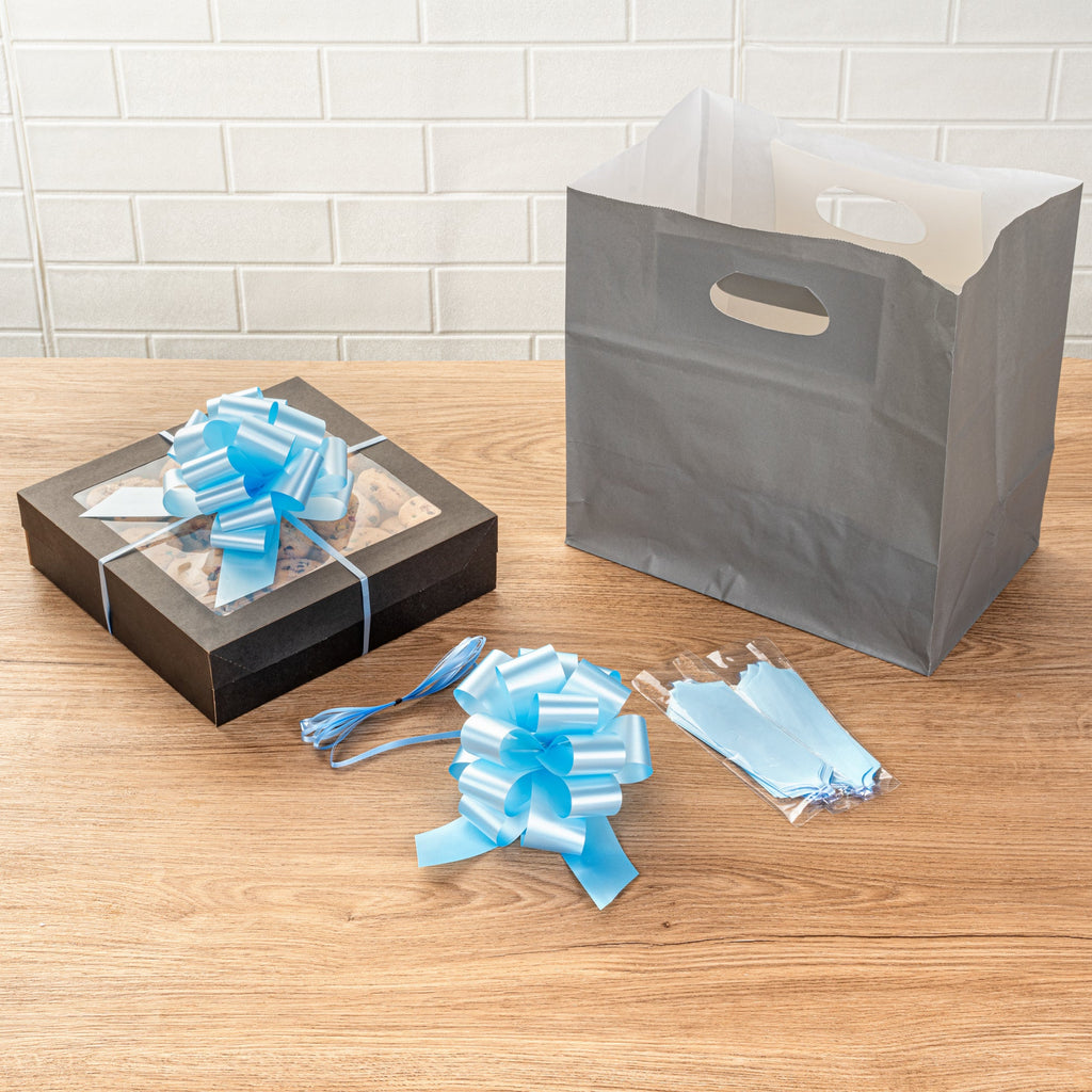 Gift Tek Light Blue Plastic Flora Satin Pull Bow - 5 1/2" - 10 count box